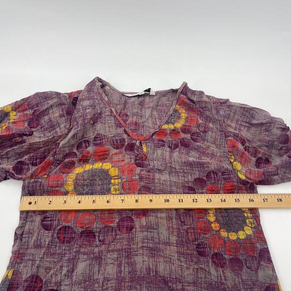 TRINA TURK Shirt Silk Blend Size S Boho Semi Sheer 3/4 Sleeve Pullover Top - Picture 5 of 6